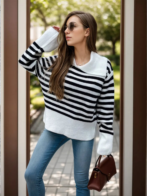 'Waverly' Stripped Oversized Knit Sweater - Celes Fashion